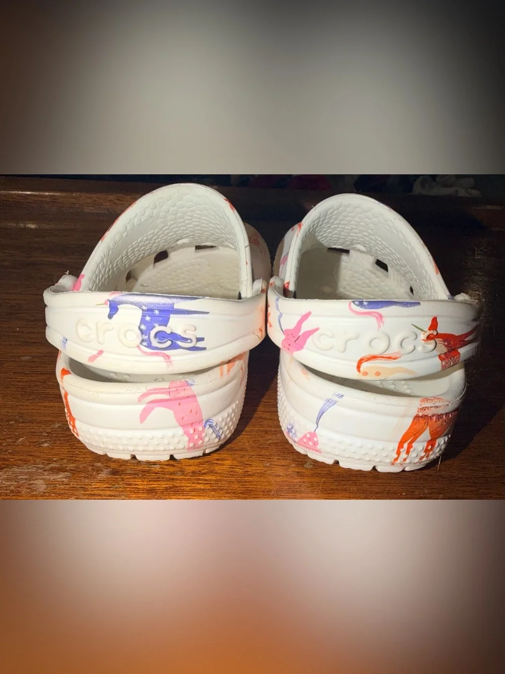 Crocs Unisex Kids C8 White Animal Print Clog Slip On Shoes Logo Strap